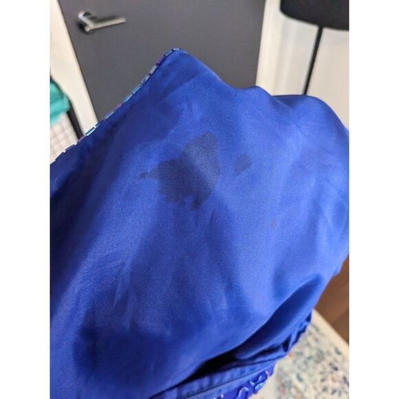 Vintage 80's Scala Royal Cobalt Blue Beaded Silk Cocktail Dress - PL - Picture 8 of 14